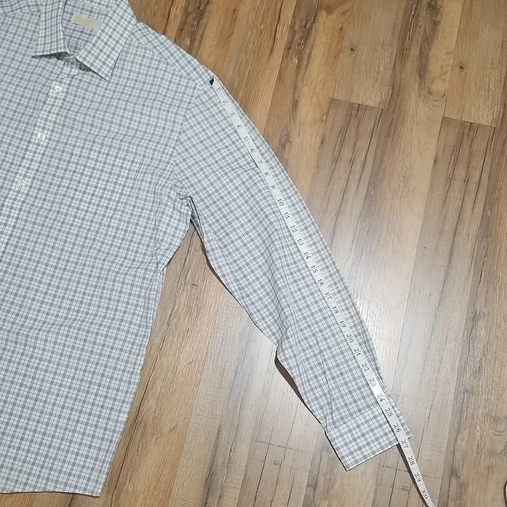 MICHAEL MICHAEL KORS White Gray Plaid Oeko-Tex Button Down Shirt in Shadow - Picture 13 of 14